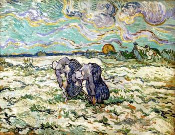 Vincent Van Gogh : Two Peasant Women Digging Field with Snow